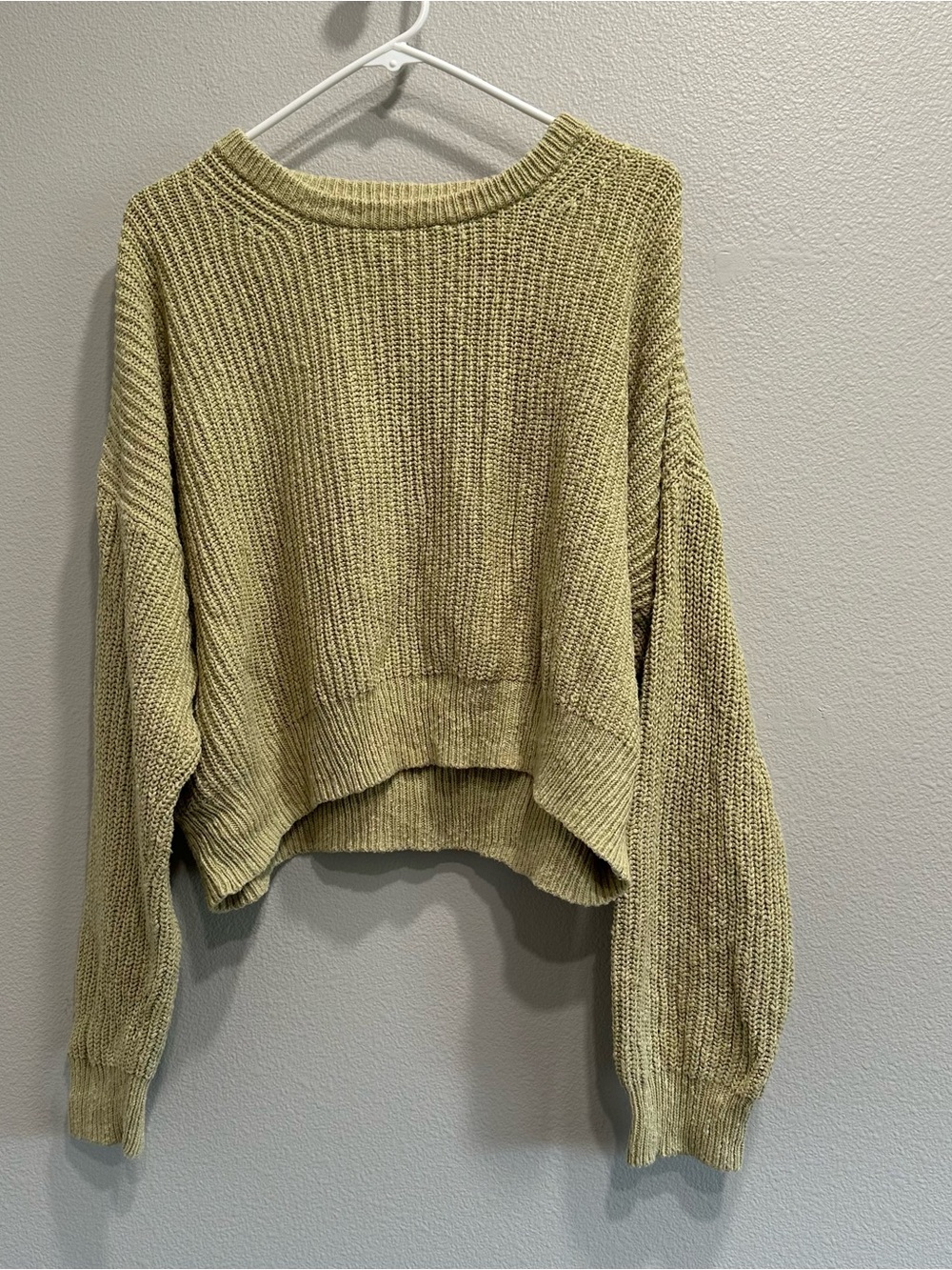 Madewell Women's Cropped Knit Sweater in Sage Green,cotton